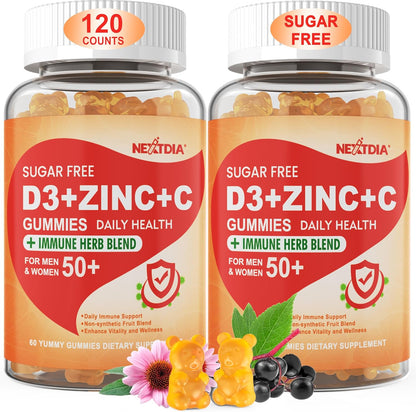 Gominolas Sin Azúcar de Vitamina C + D3 + Zinc para Adultos 50+, 9 en 1 Suplemento Defensa Inmune con D3 5000IU, Saúco, – Image 7