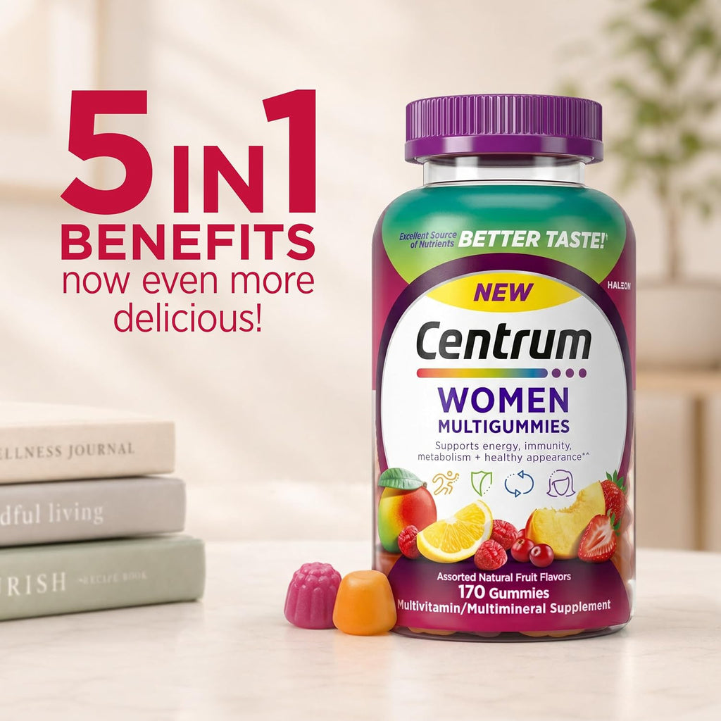 Centrum MultiGummies para Mujeres 18+ - Gominolas Multivitamínicas, Sabor Fruta Natural, 170 unidades
