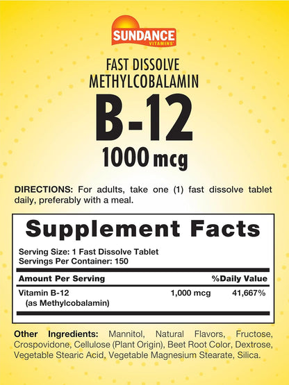 Sundance B-12 Metilcobalamina 1000 mcg, 150 – Funcionamiento normal del sistema nervioso: Favorece la salud – Image 2