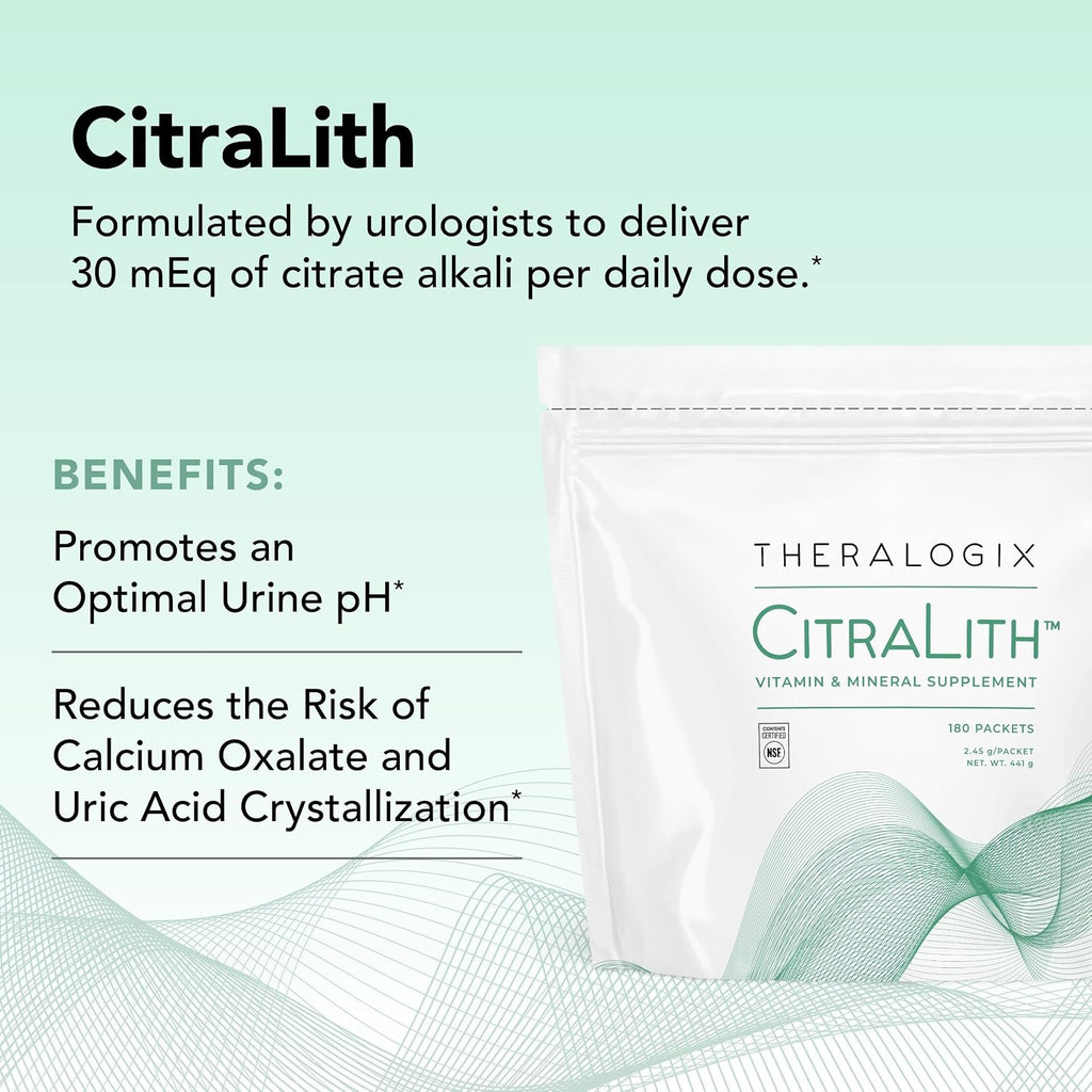 Theralogix CitraLith Suplemento Renal con Magnesio, Potasio y Vitamina B6 – 180 Sobres (90 Días)