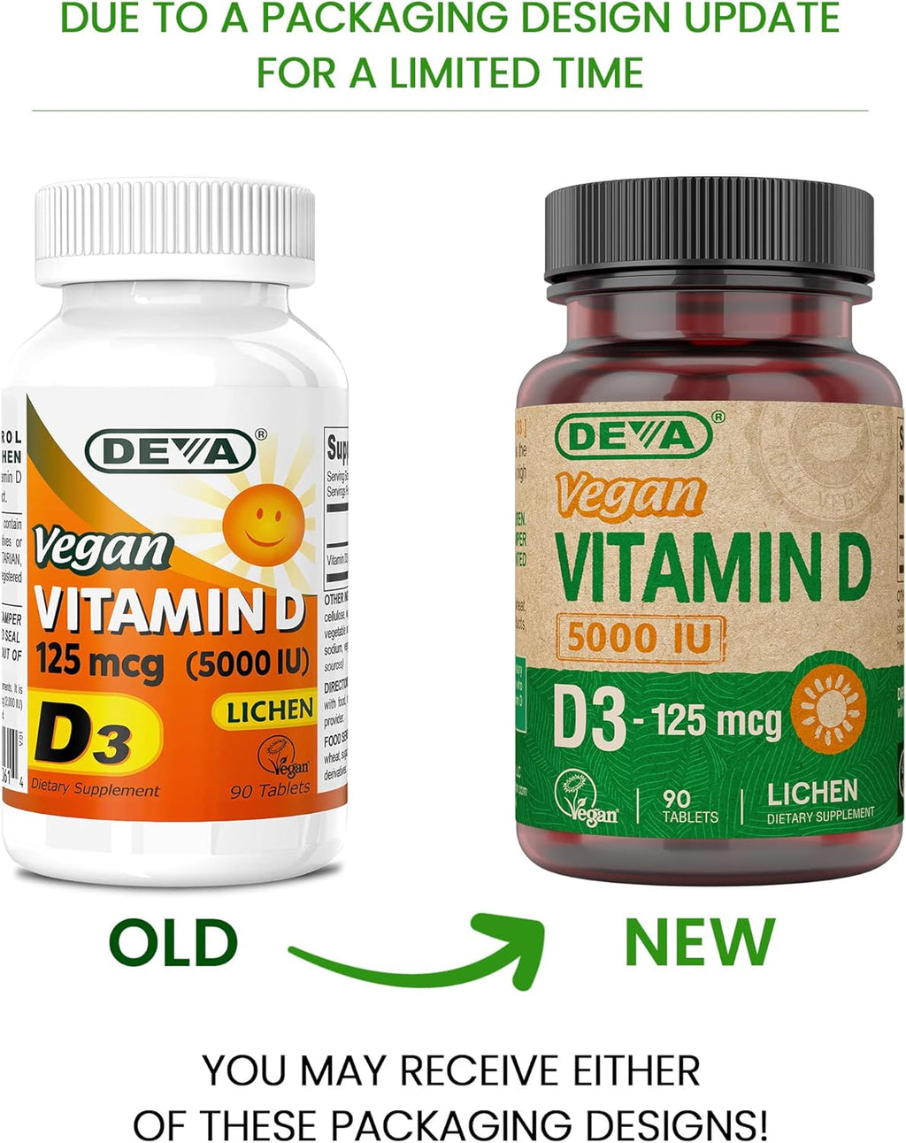 DEVA Vitamina D3 5000 UI - Suplemento Vegano a partir de Liquen, 90 Comprimidos