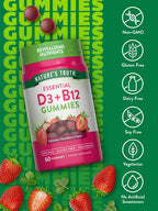 Nature's Truth Vitamin D3 y B12 Gominolas para Adultos - 60 unidades - Sabor Fresa - Vegetarianas, No GMO y Sin Gluten