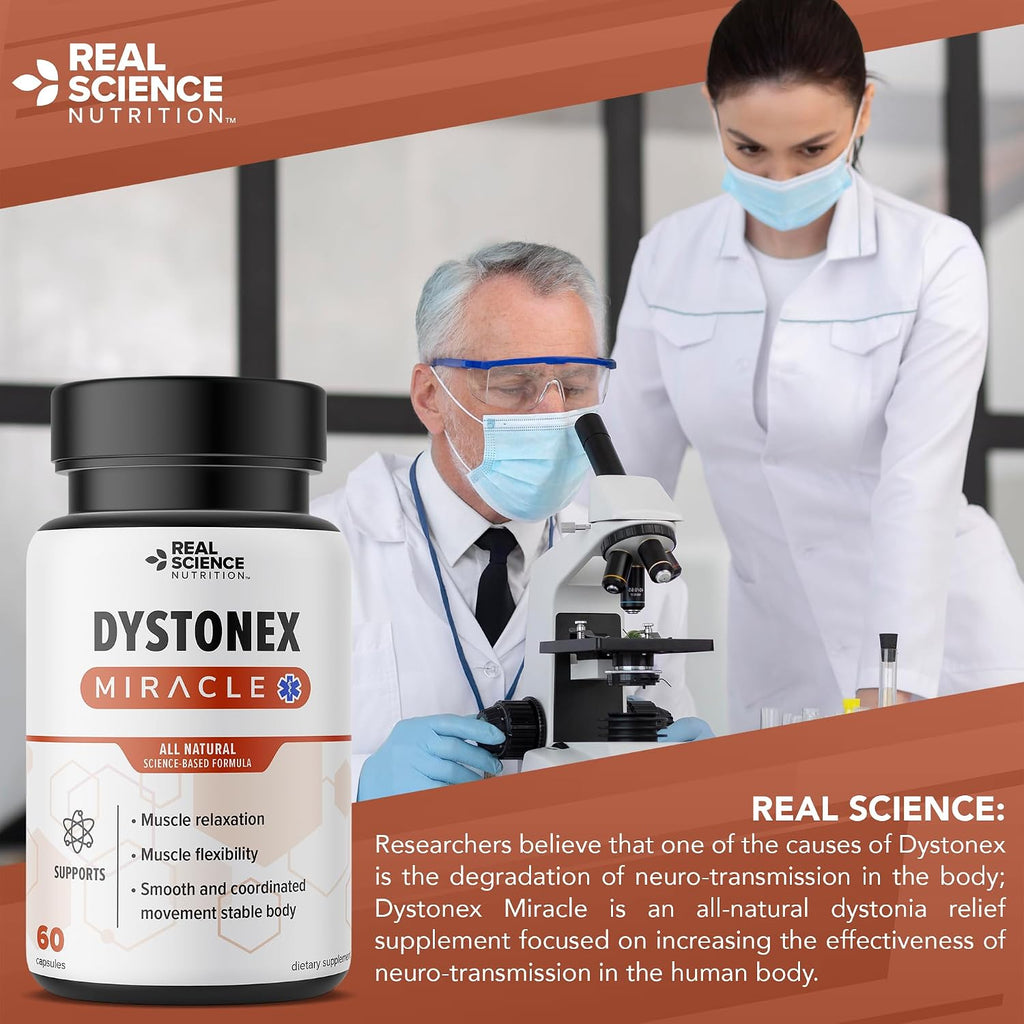 Real Science Dystonex - Complemento alimenticio con Vinitrox y GABA para el bienestar muscular y nervioso, 60 cápsulas