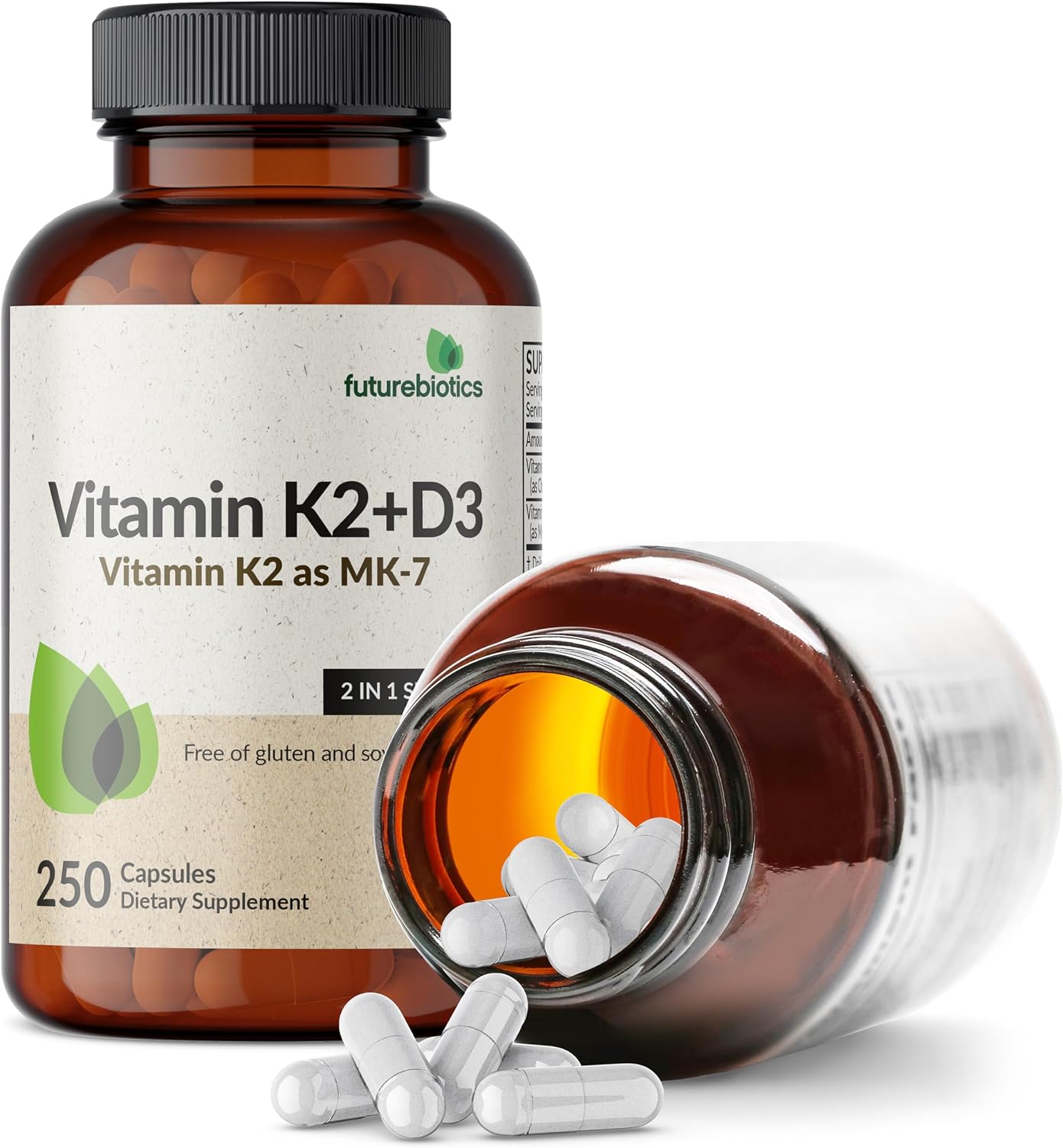 Futurebiotics Vitamina D3 + K2 (MK-7) - 5000 UI D3, 90 mcg K2 - 250 Cápsulas Vegetarianas
