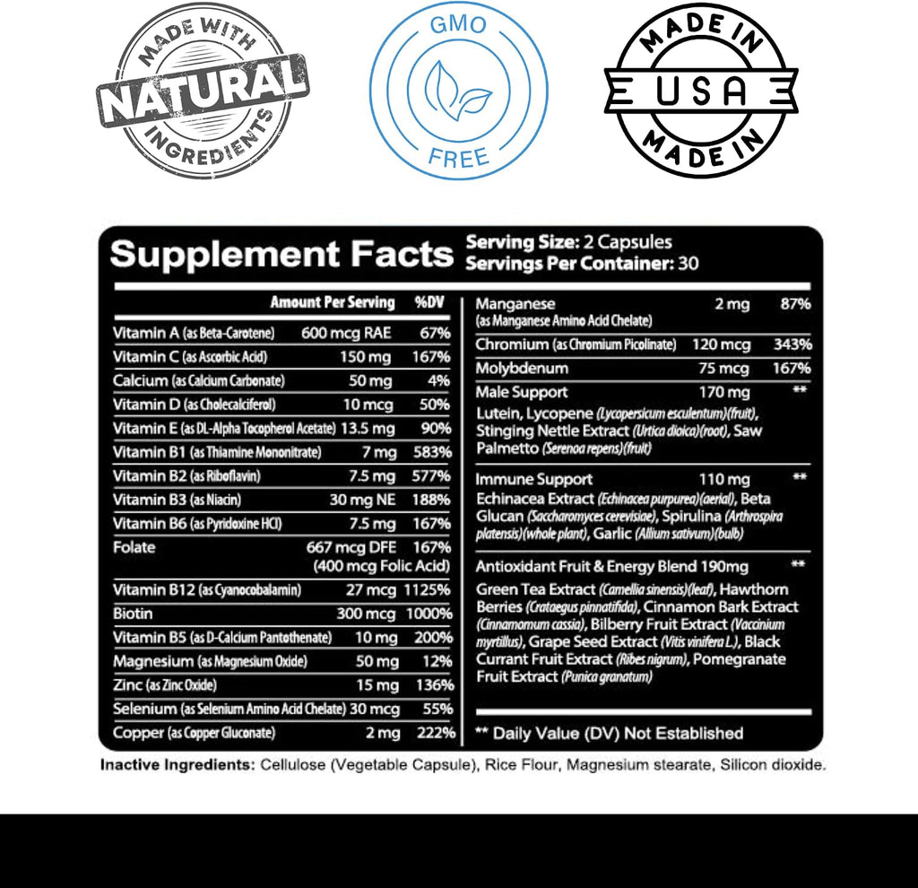 Kaya Naturals Multivitamínico para Hombres - Multivitamínico Prostático - Suplemento Diario de Multiminerales - 60 Cápsulas Veganas