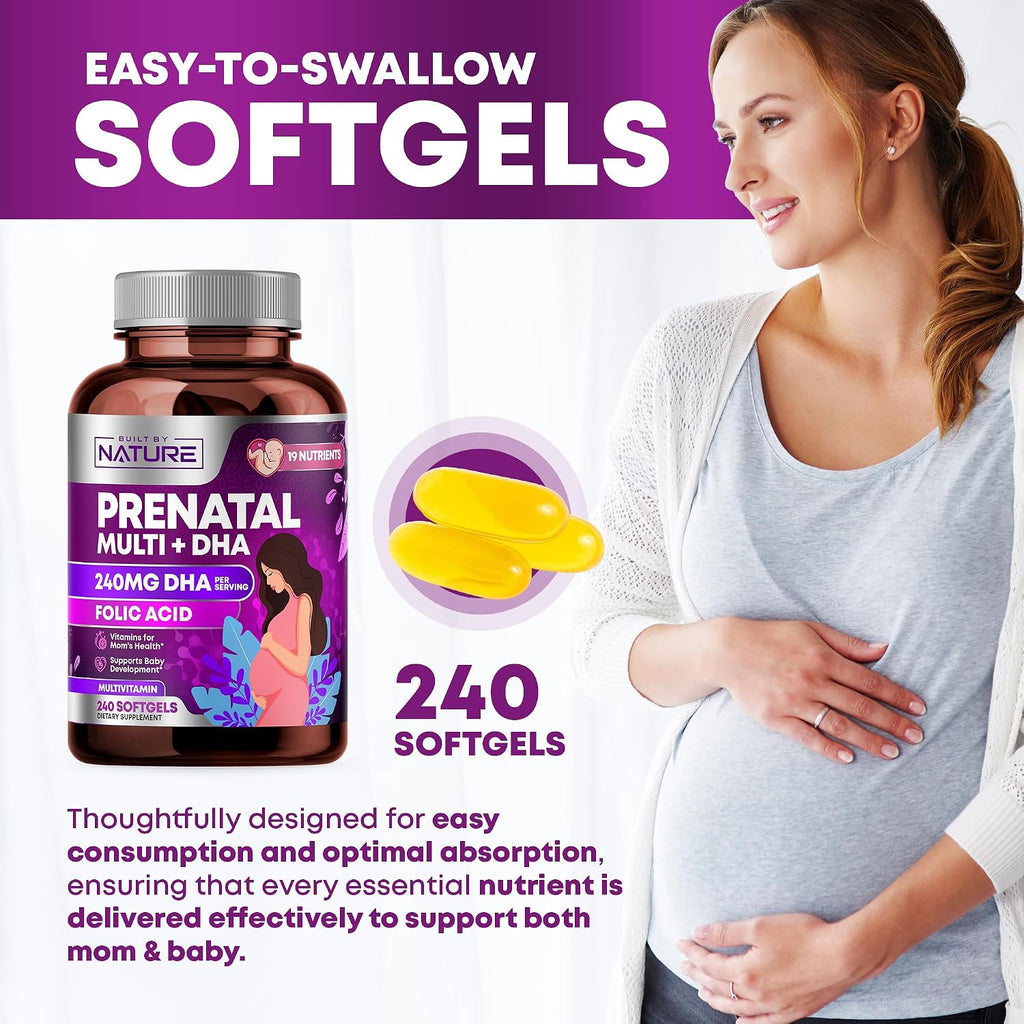 Built by Nature Vitaminas Prenatales para Mujeres, 240 Cápsulas Blandas