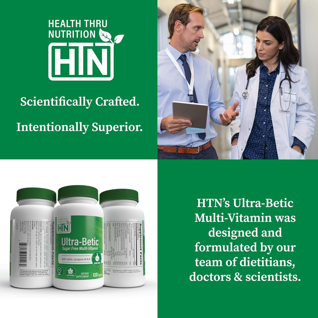 Health Thru Nutrition Ultra-Betic Multivitamin 120 cápsulas | Apoyo nervioso, visión, energía | con ALA, Licopeno | No GMO, Etiqueta limpia