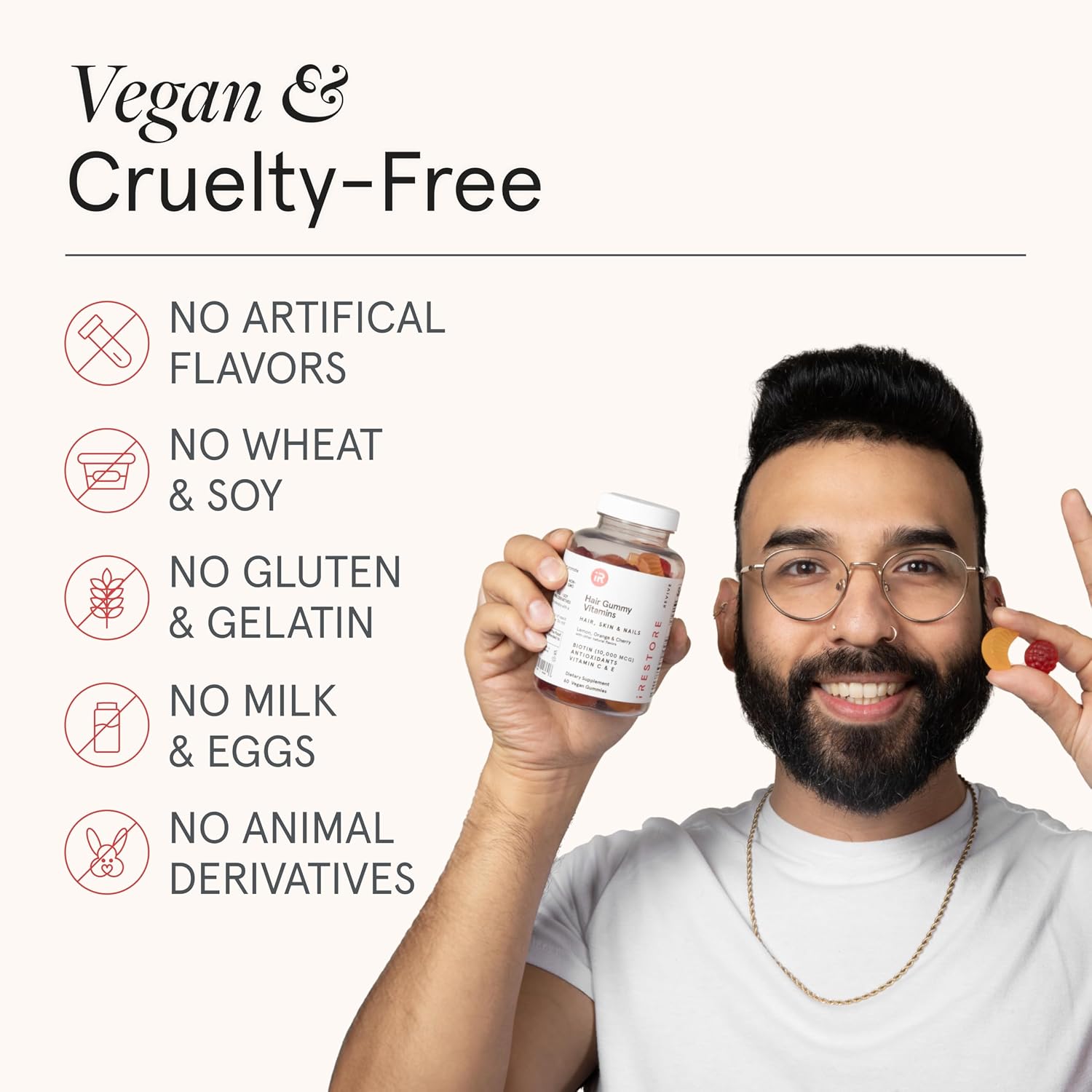 iRestore Biotin Gummies 10,000 mcg - Gominolas de Biotina para Cabello, Piel y Uñas - 60 Gominolas Veganas