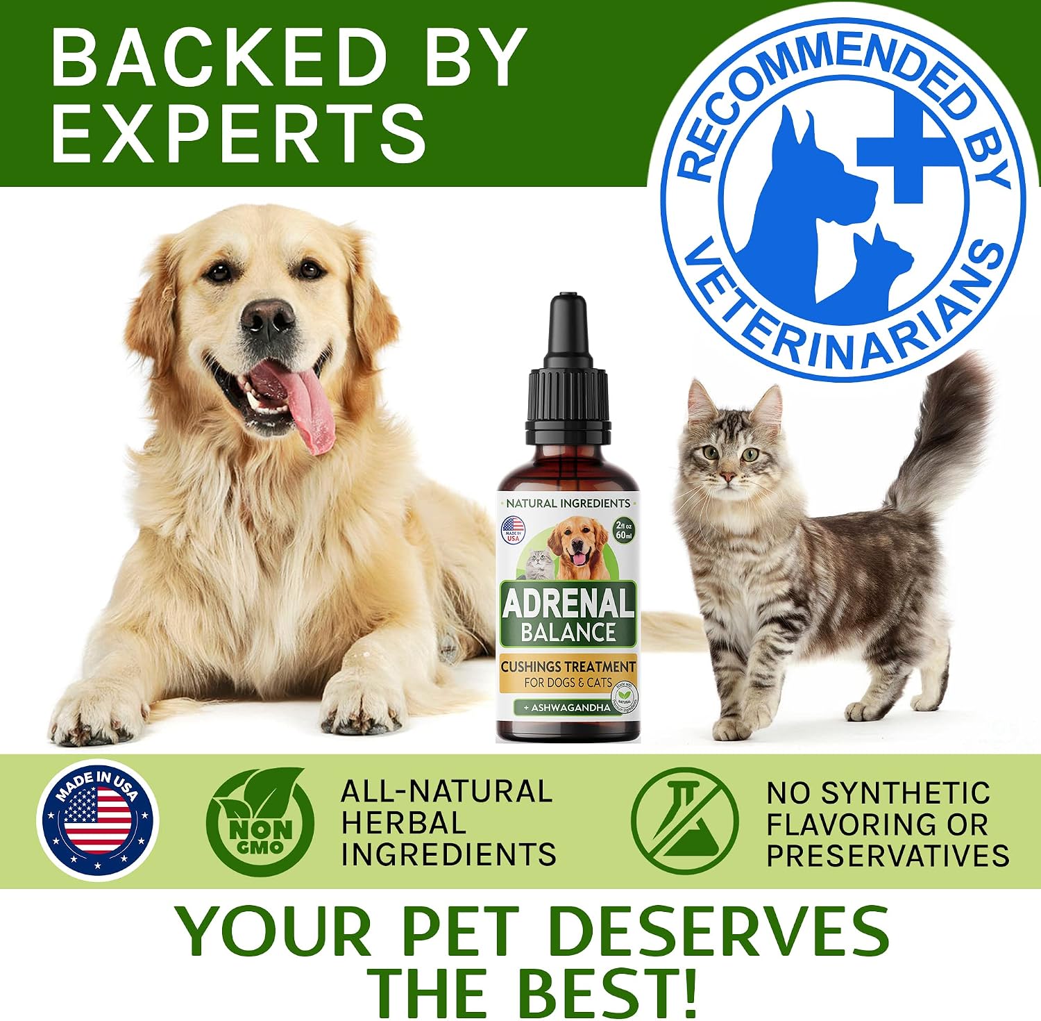 Adrenal Balance para Perros y Gatos - Tratamiento de Cushing con Ashwagandha, Regaliz y Rodiola - Gotas Herbales 60ml