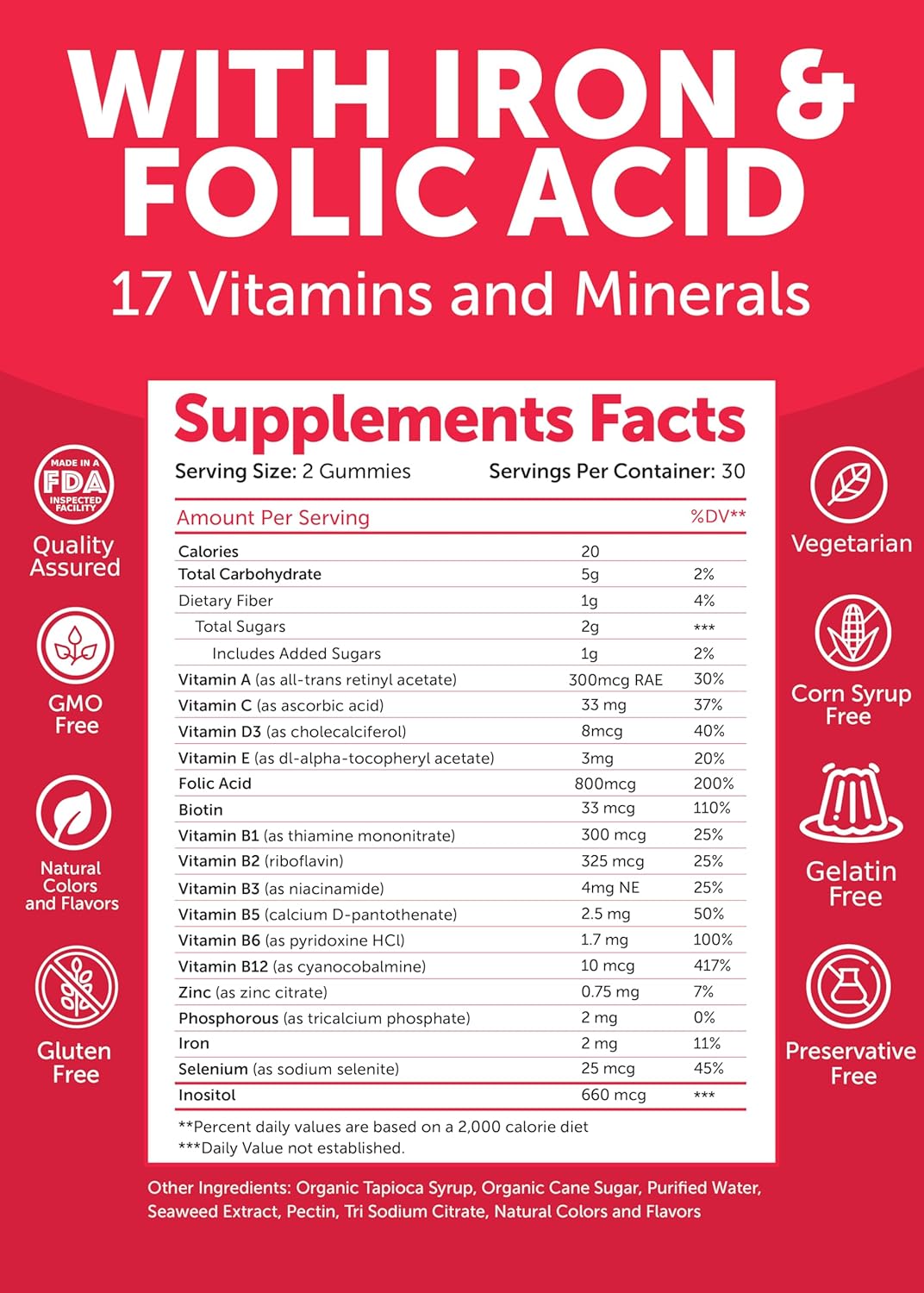 Lunakai Vitaminas Prenatales 17 en 1 con Hierro y Ácido Fólico – Gominolas para Mujeres, 60 Unidades
