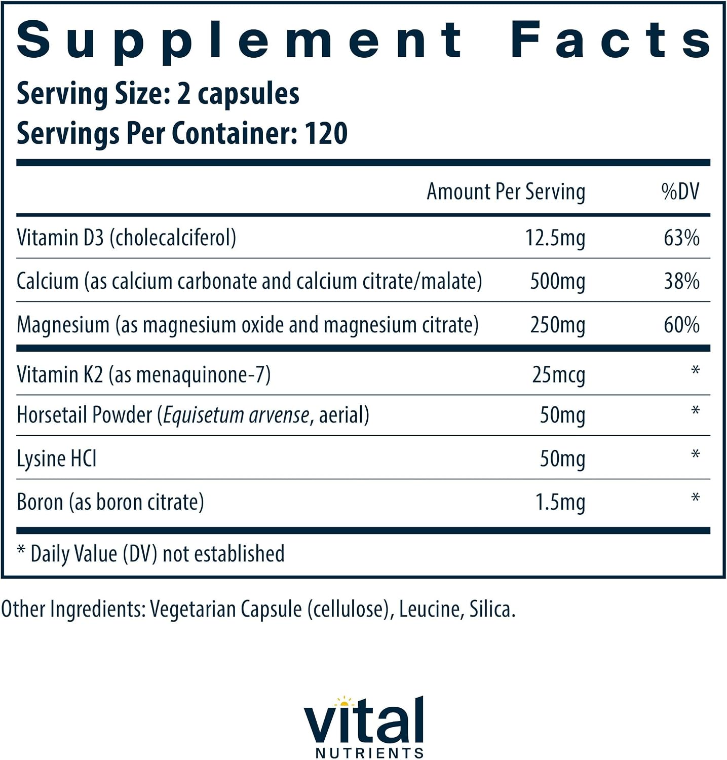 Vital Nutrients Osteo-Nutrients II - Apoyo Óseo y Cardíaco con Vitamina K2, D3, Calcio, Magnesio y Boro - 240 Cápsulas Vegetales
