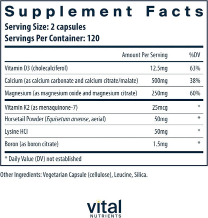 Vital Nutrients Osteo-Nutrients II - Apoyo Óseo y Cardíaco con Vitamina K2, D3, Calcio, Magnesio y Boro - 240 Cápsulas – Image 2