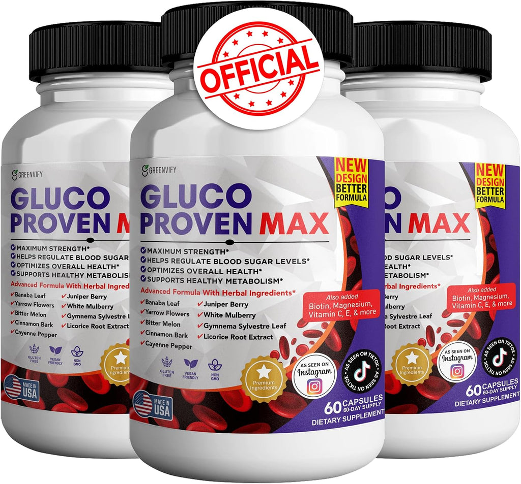 Gluco Proven Max – Suplemento diario con vitaminas, minerales y hierbas – Cromo, Magnesio, Banaba, Melón amargo y Zinc – No GMO, sin gluten – 180 cápsulas