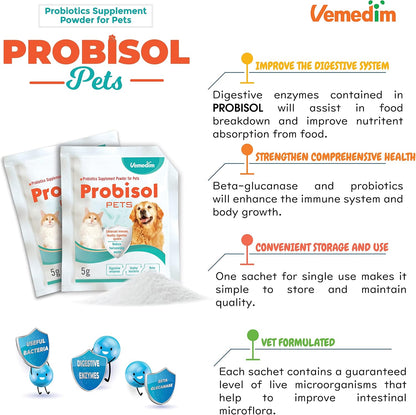 Vemedim Probisol Pets, Polvo Probiótico para Perros y Gatos, 30 Sobres de 150g – Image 3