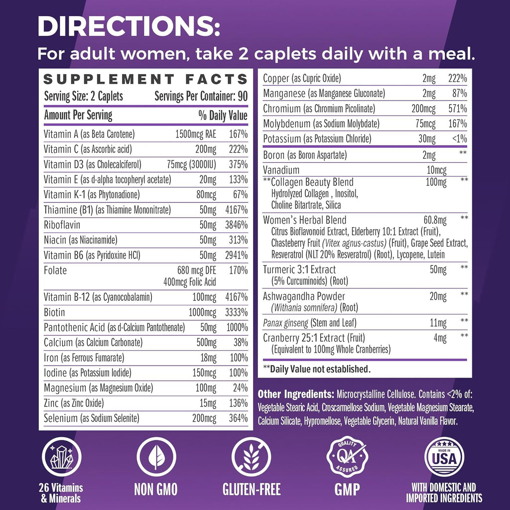 Vitamin World Ultra 360 Multivitamínico para Mujeres con Colágeno y Hierbas - 180 Comprimidos