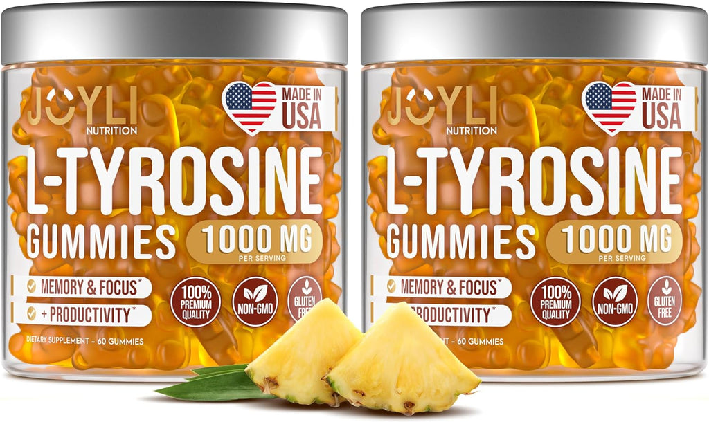 JOYLI L-Tirosina Gominolas 1000mg - Pack de 2 - Suplemento Vegano Sin Azúcar para Concentración y Bienestar