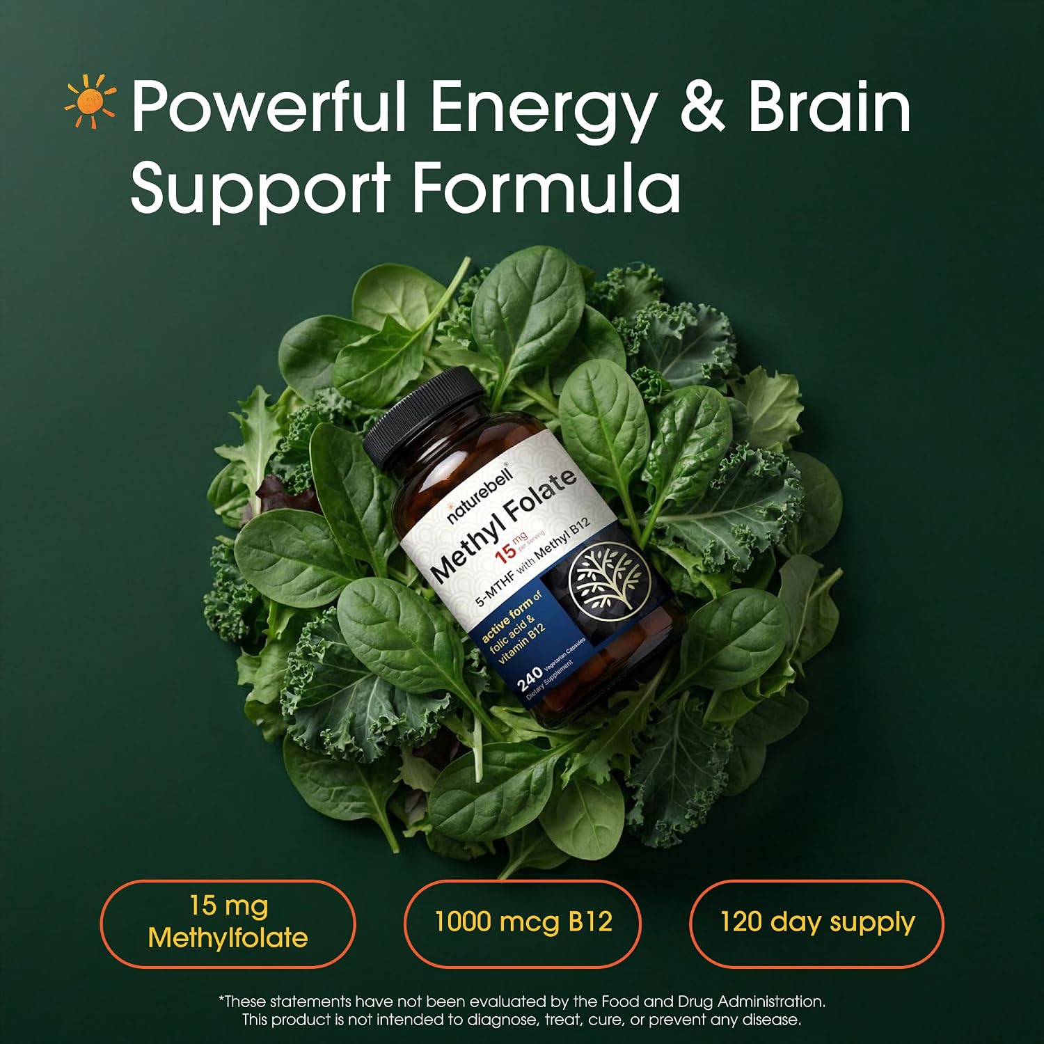 Metilfolato 15mg con Vitamina B12 - 240 Cápsulas - L-Metilfolato y Metilcobalamina