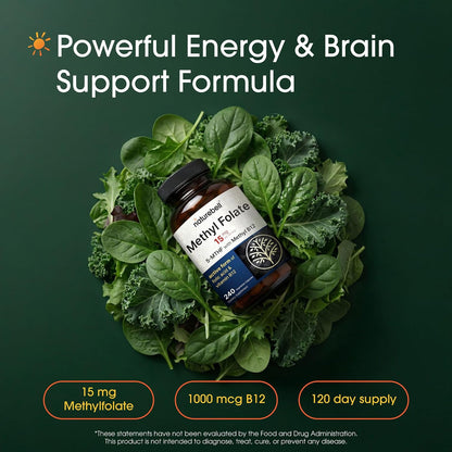 Metilfolato 15mg con Vitamina B12 - 240 Cápsulas - L-Metilfolato y Metilcobalamina