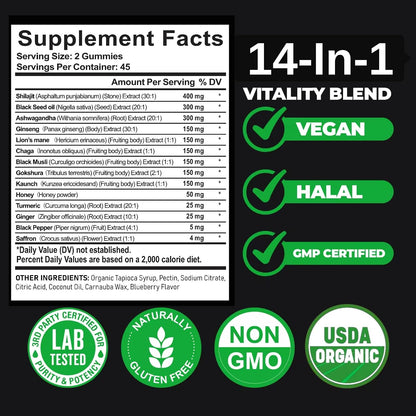 Organic Himalayan Shilajit Gold Gummies for – Ashwagandha: Conocida por ayudar a reducir el estrés y favorecer un – Image 3