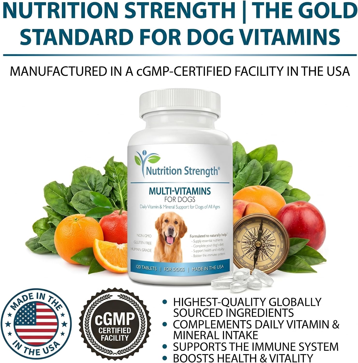 Multivitamínicos para perros, apoyo vitamínico y mineral diario, suplemento nutricional para todas las razas y tamaños, promueve la salud inmunológica, 120 comprimidos masticables