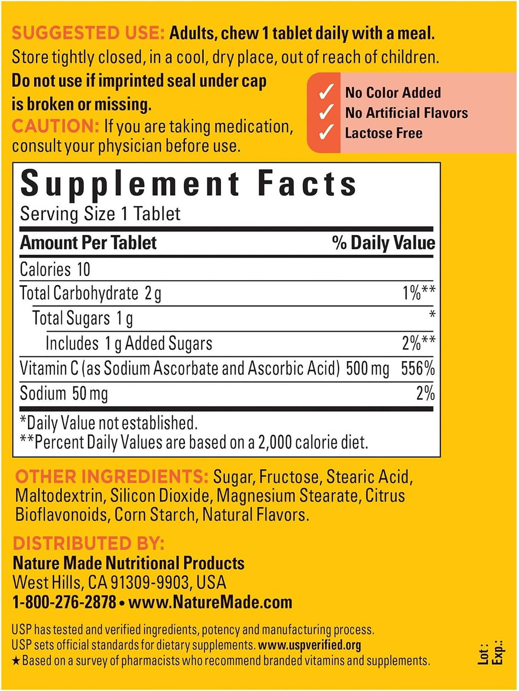 Nature Made Vitamina C Masticable 500 mg, 150 Comprimidos