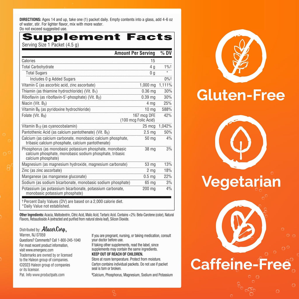 Emergen-C Zero Sugar Vitamina C 1000 mg - Sabor Frambuesa Limón - 36 Sobres