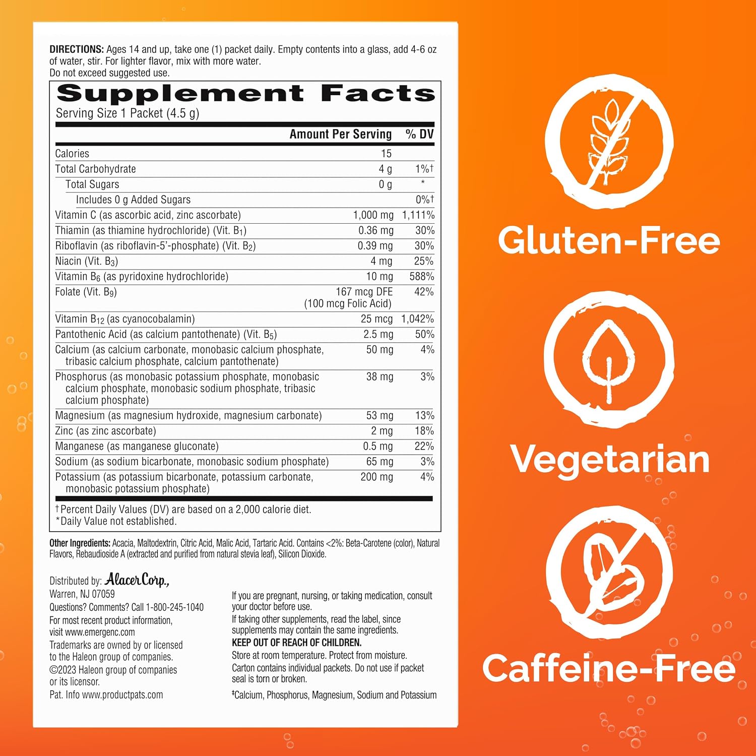 Emergen-C Zero Sugar Vitamina C 1000 mg - Sabor Frambuesa Limón - 36 Sobres