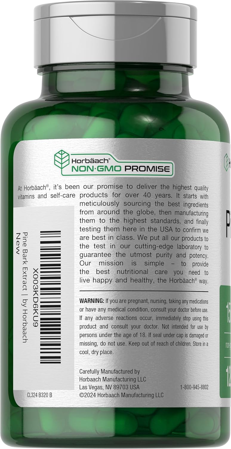 Horbäach Extracto de Corteza de Pino | 120 Cápsulas | Sin Gluten y No Transgénico