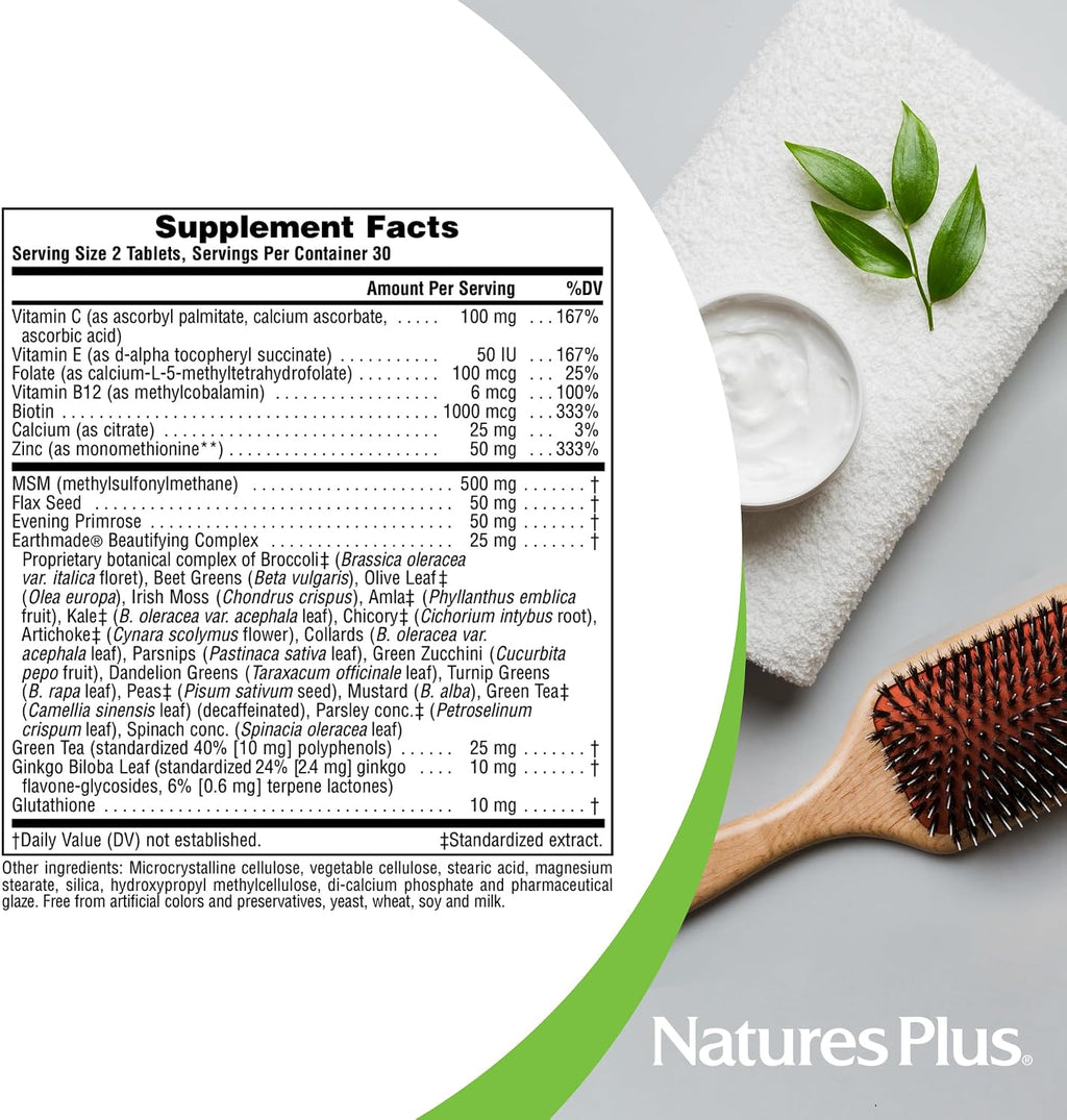 Natures Plus Hair, Skin & Nails - 60 Comprimidos Veganos