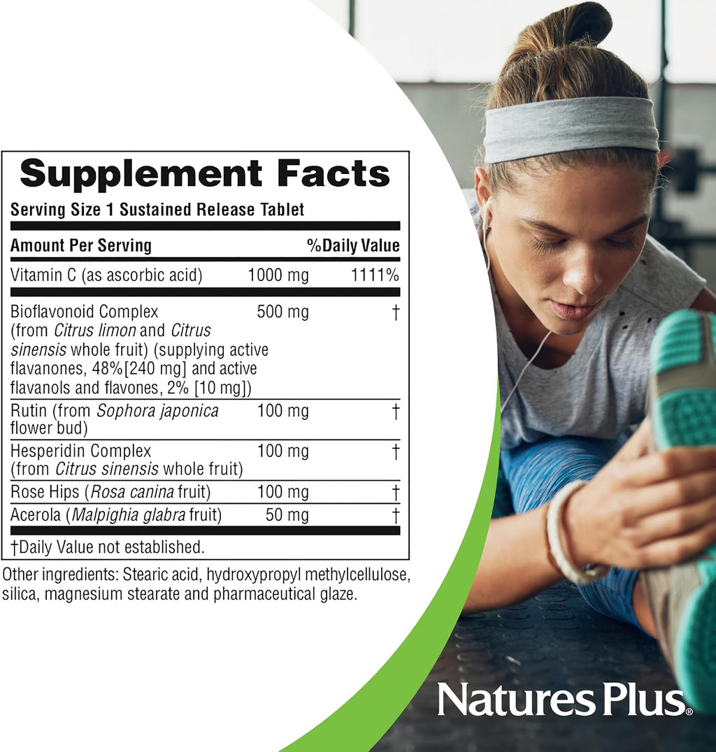 NaturesPlus Super C Complex - 1000 mg de Vitamina C + 500 mg de Bioflavonoides - Liberación Prolongada - 60 Comprimidos