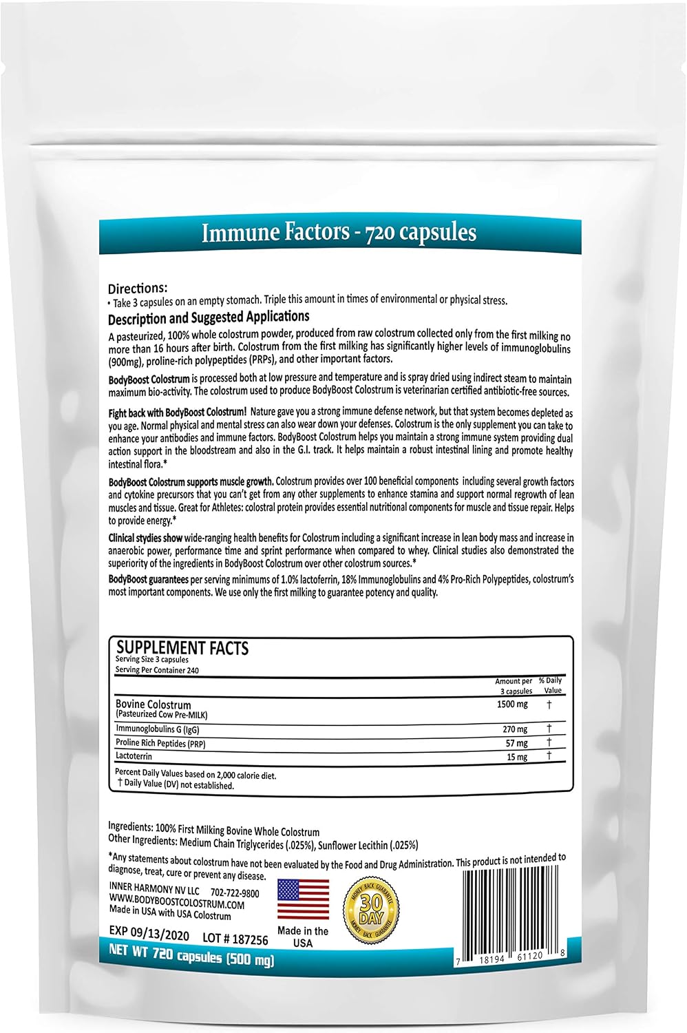 BodyBoost Calostro Bovino - 720 Cápsulas