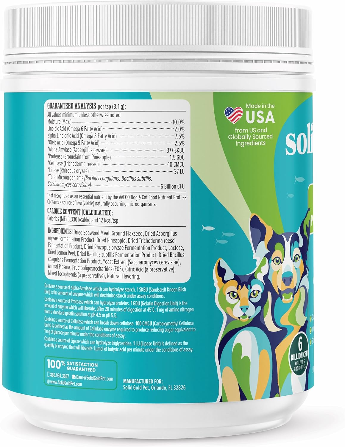 Solid Gold SeaMeal Probiótico y Multivitamínico para Perros y Gatos - Polvo de Kelp con Prebióticos y Enzimas Digestivas - 227 g