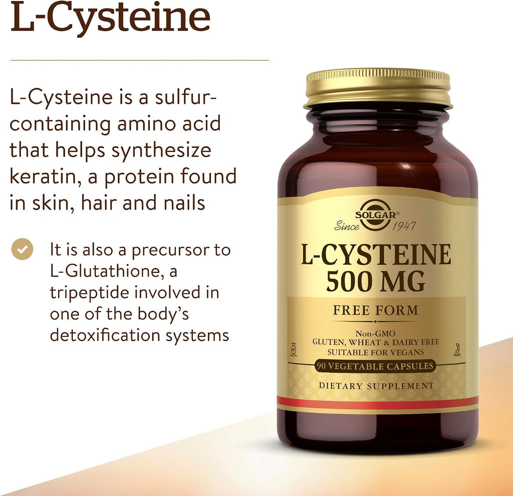Solgar L-Cisteína 500 mg, 90 Cápsulas Vegetales - Aminoácido Libre