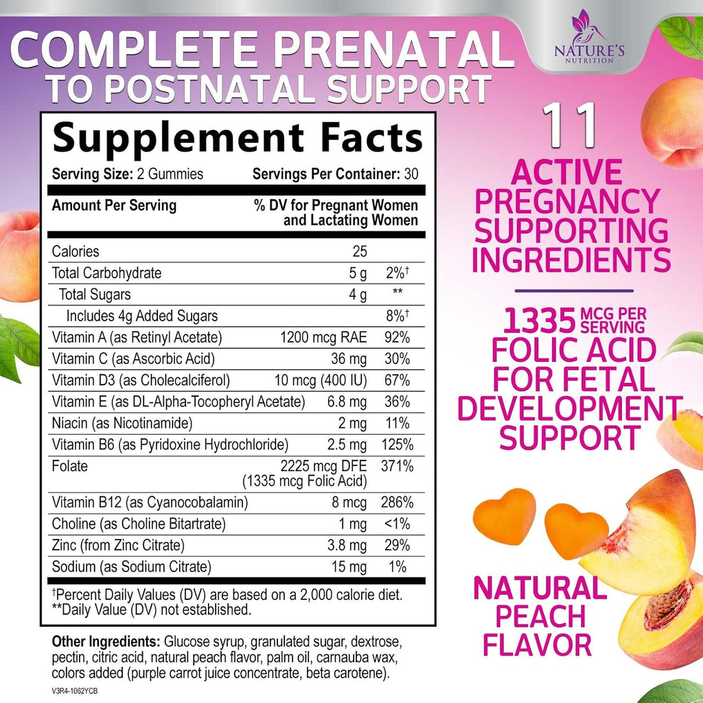 Gomitas Prenatales con Ácido Fólico y Vitaminas - Nature's Nutrition
