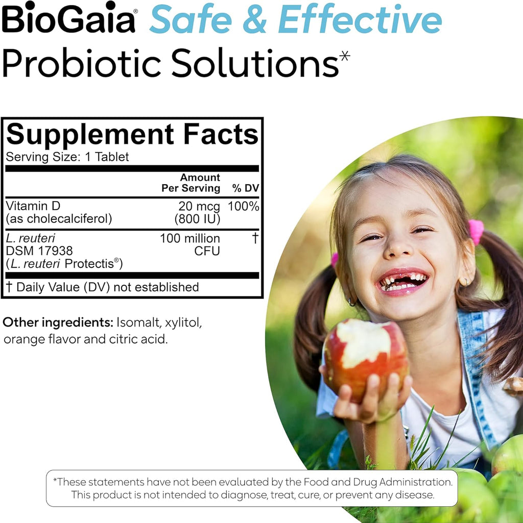 BioGaia Immune Active Kids - Probiótico + Vitamina D - Masticable Naranja - 30 Días