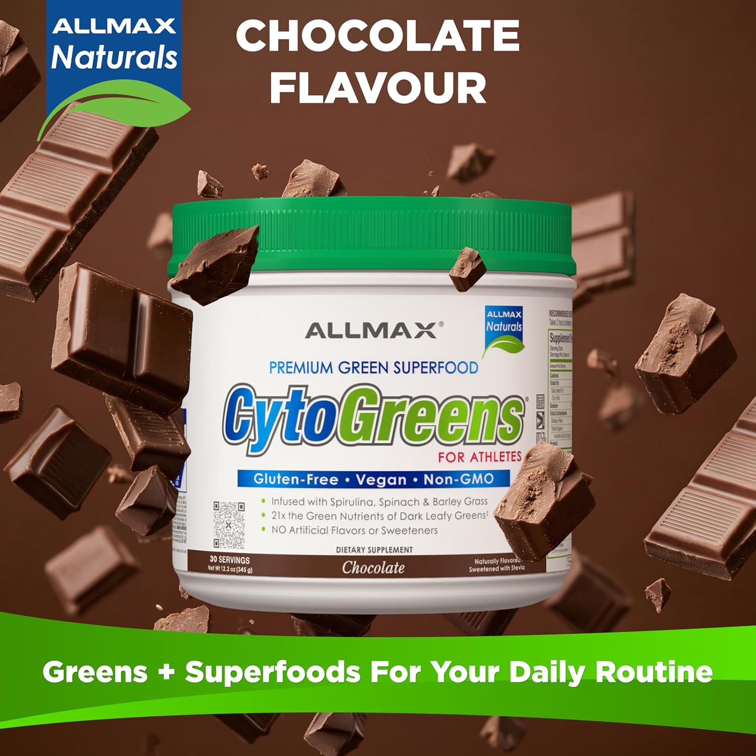 ALLMAX CytoGreens Super Greens en Polvo, Acai Berry Green Tea, 30 porciones