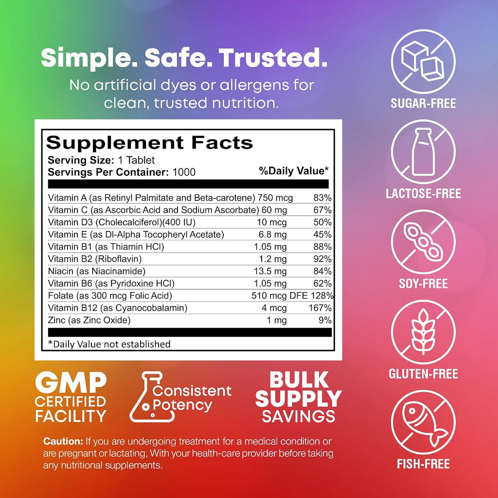 NutraBulk Multivitamínico Infantil - 1000 Comprimidos Masticables con Formas de Animales