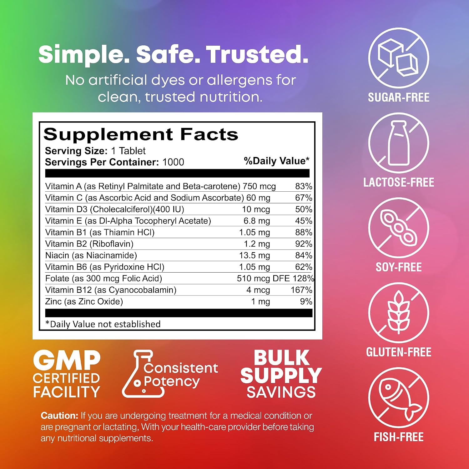 NutraBulk Multivitamínico Infantil - 1000 Comprimidos Masticables con Formas de Animales