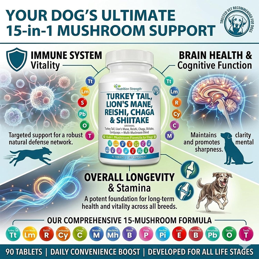 Nutrition Strength 15-in-1 Mushroom Support para Perros - 90 Comprimidos Masticables