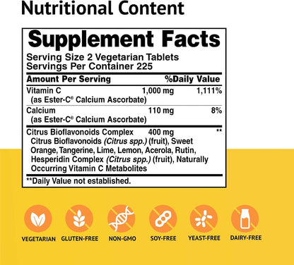 Ester-Vitamina C con Bioflavonoides Cítricos 500 mg - 450 Comprimidos Vegetales – Image 2