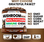 Suplemento de Hongo Cola de Pavo para Perros – 170 Chewables – Multivitamínico con Hongos, Glucosamina y Probióticos
