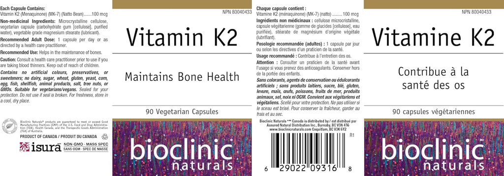 Bioclinic Naturals Vitamina K2 100 mcg - 90 Cápsulas Vegetarianas