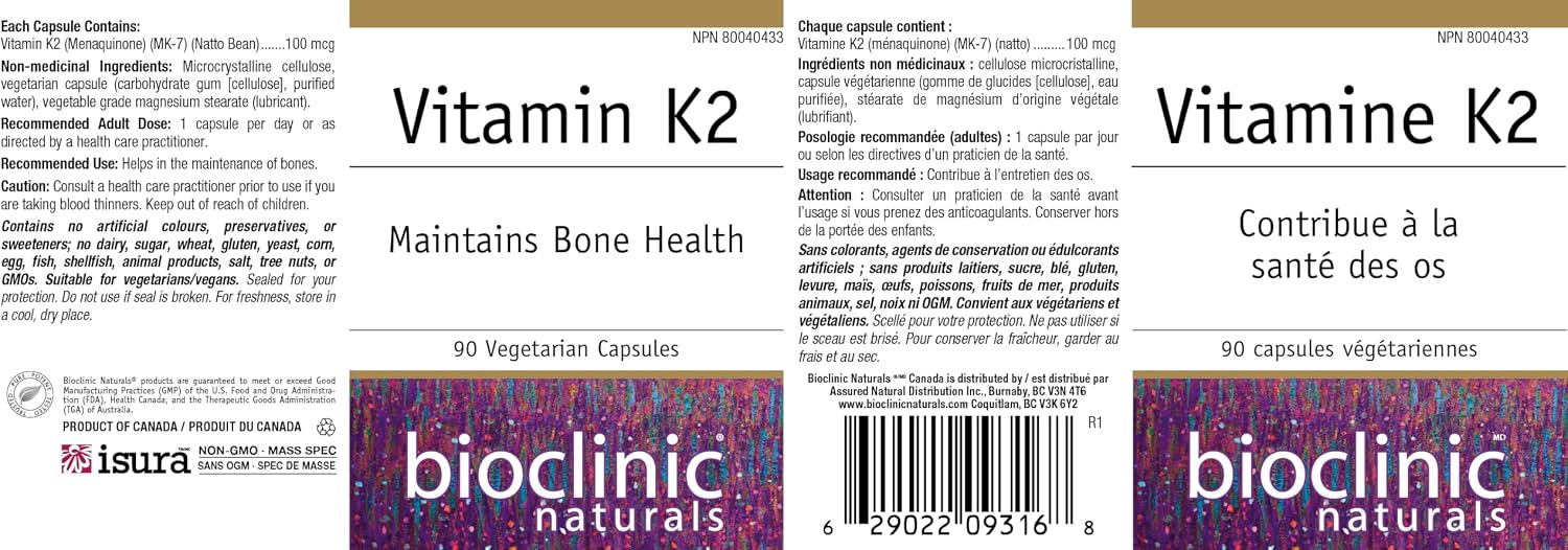 Bioclinic Naturals Vitamina K2 100 mcg - 90 Cápsulas Vegetarianas