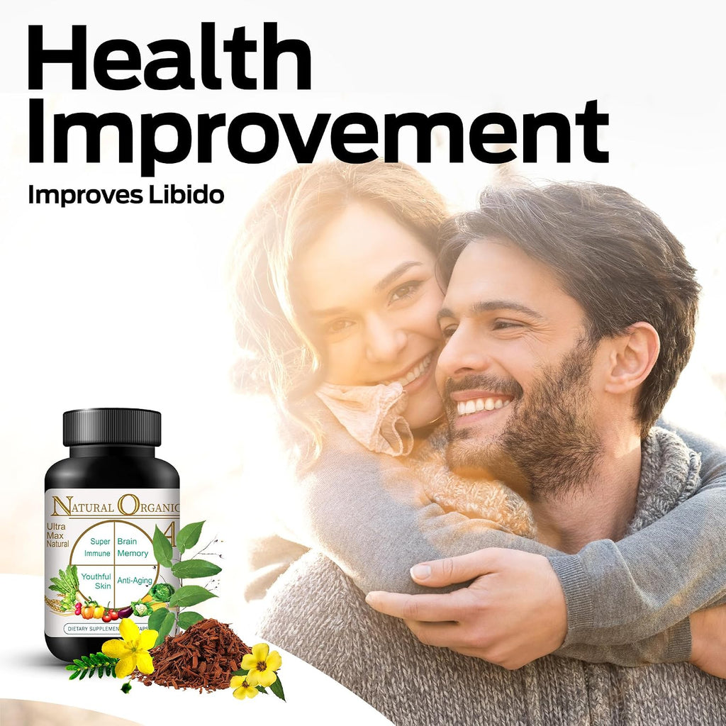 Ultra Max Natural Organic 4 en 1 Suplemento Cerebral para Memoria y Concentración, Apoyo Inmunológico y Antienvejecimiento