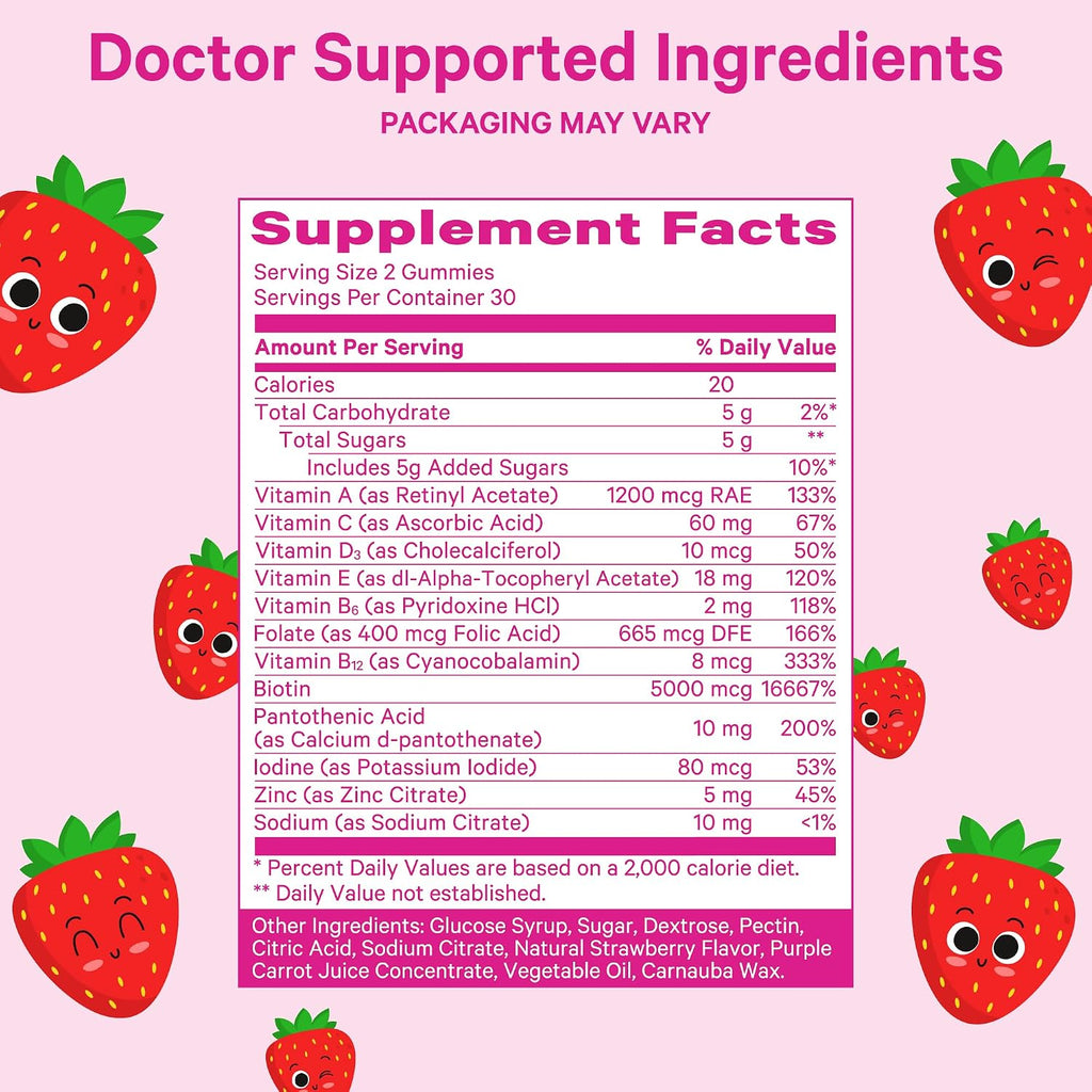 Pink Stork Biotin Multivitamin for Teens, 60 Gominolas de Frutos Rojos