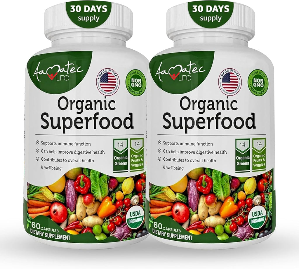 AAMATEC LIFE Superalimentos Orgánicos Verduras y Frutas - 120 Comprimidos (Paquete de 2)