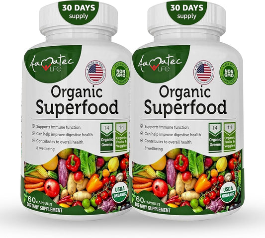 AAMATEC LIFE Superalimentos Orgánicos Verduras y Frutas - 120 Comprimidos (Paquete de 2)