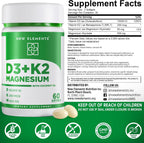New Elements Vitamina D3 K2 10.000 UI con Magnesio Glicinato 500mg - 60 Cápsulas Blandas