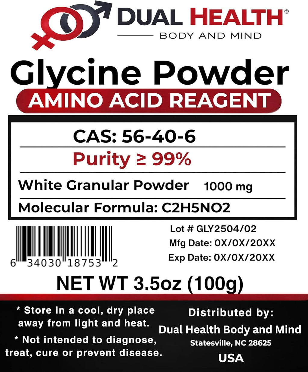 Glicina Pura en Polvo 100g - Aminoácido Libre Forma Pura, No Transgénico, Sin Gluten