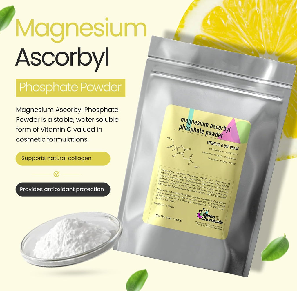 Magnesium Ascorbyl Phosphate Powder, Magnesium Ascorbyl Phosphate Stable Vitamin C, Magnesium Ascorbyl Phosphate MAP Powder for DIY Skincare Products Talsen Chemicals (4 Ounce / 113 Grams)